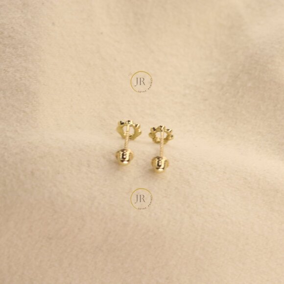 14K Solid Gold Circle Stud Earrings with Multicolor CZ · 4mm Dainty Design. - Picture 5 of 8